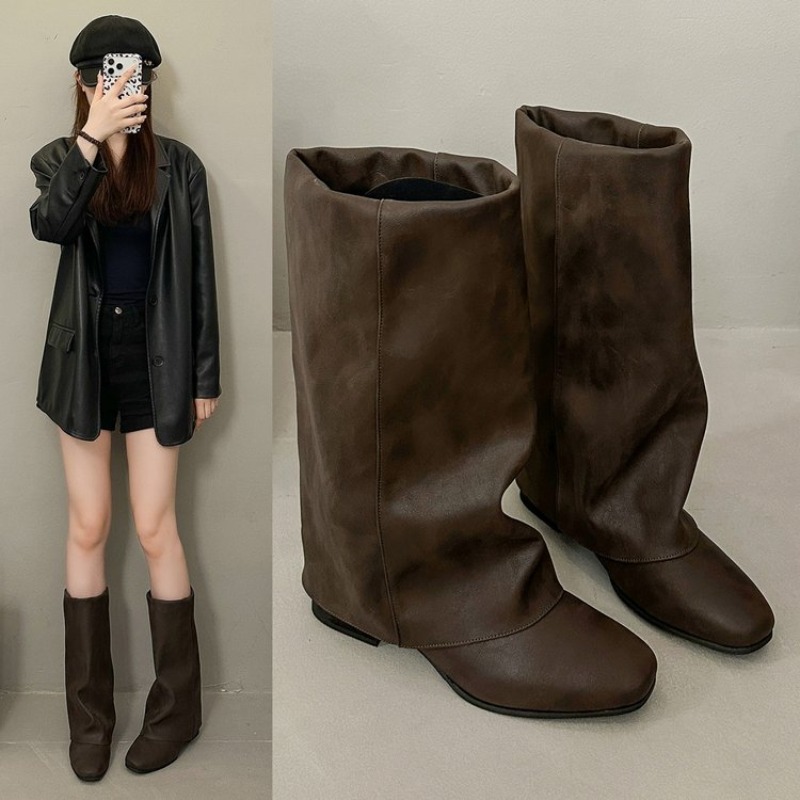Women'S Fashion Knee High Boots - Sepatu Bot Fashion Vintage Model Square