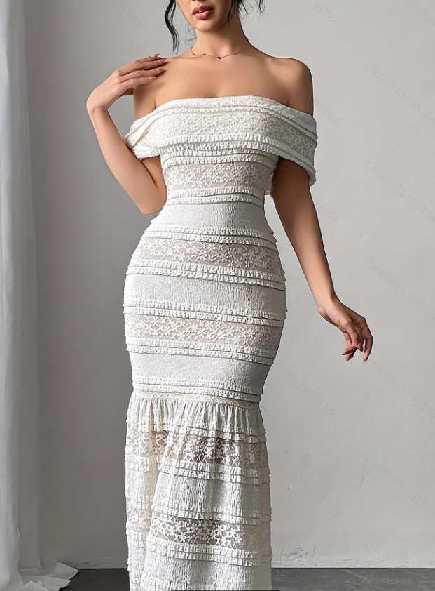 Gaun renda satu bahu gaya wani - Women Fashion Dress Names ulasan dan harga