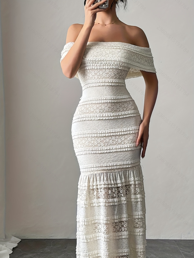 Gaun renda satu bahu gaya wani - Women Fashion Dress Names ulasan dan harga